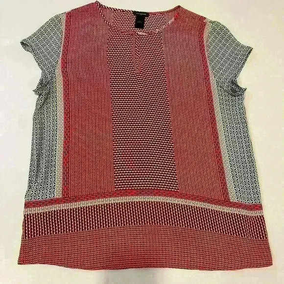 Ann Taylor Cap Sleeve Red, Gray, and White Blouse Size Small - Picture 1 of 4
